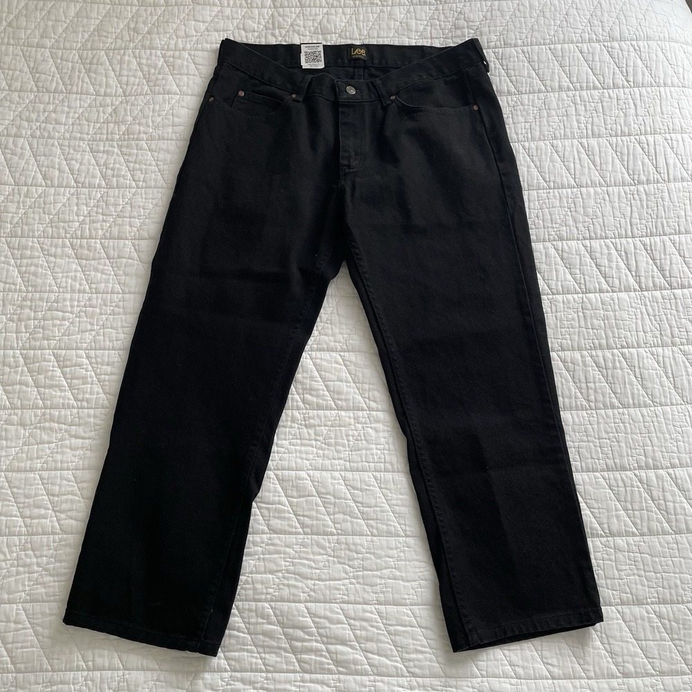 Men's Lee Regular Fit Black Jeans Denim Pants Size 38x32